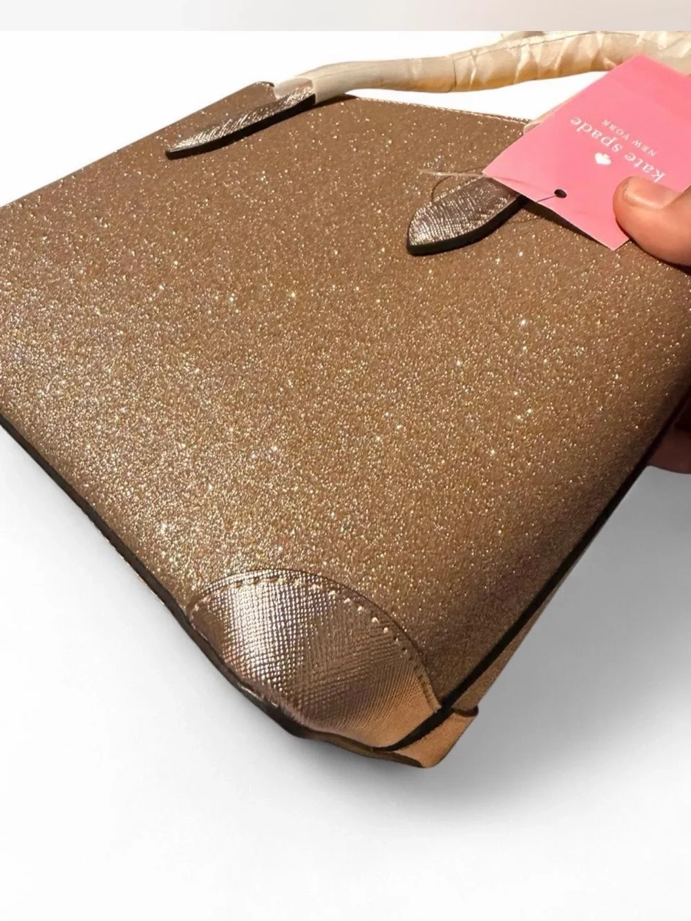 NWT Kate Spade Shimmy Glitter  Satchel Crossbody Bag Medium Rose Gold